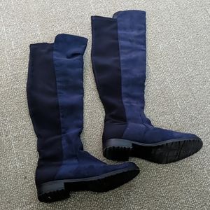 Blue suede Knee high boots
